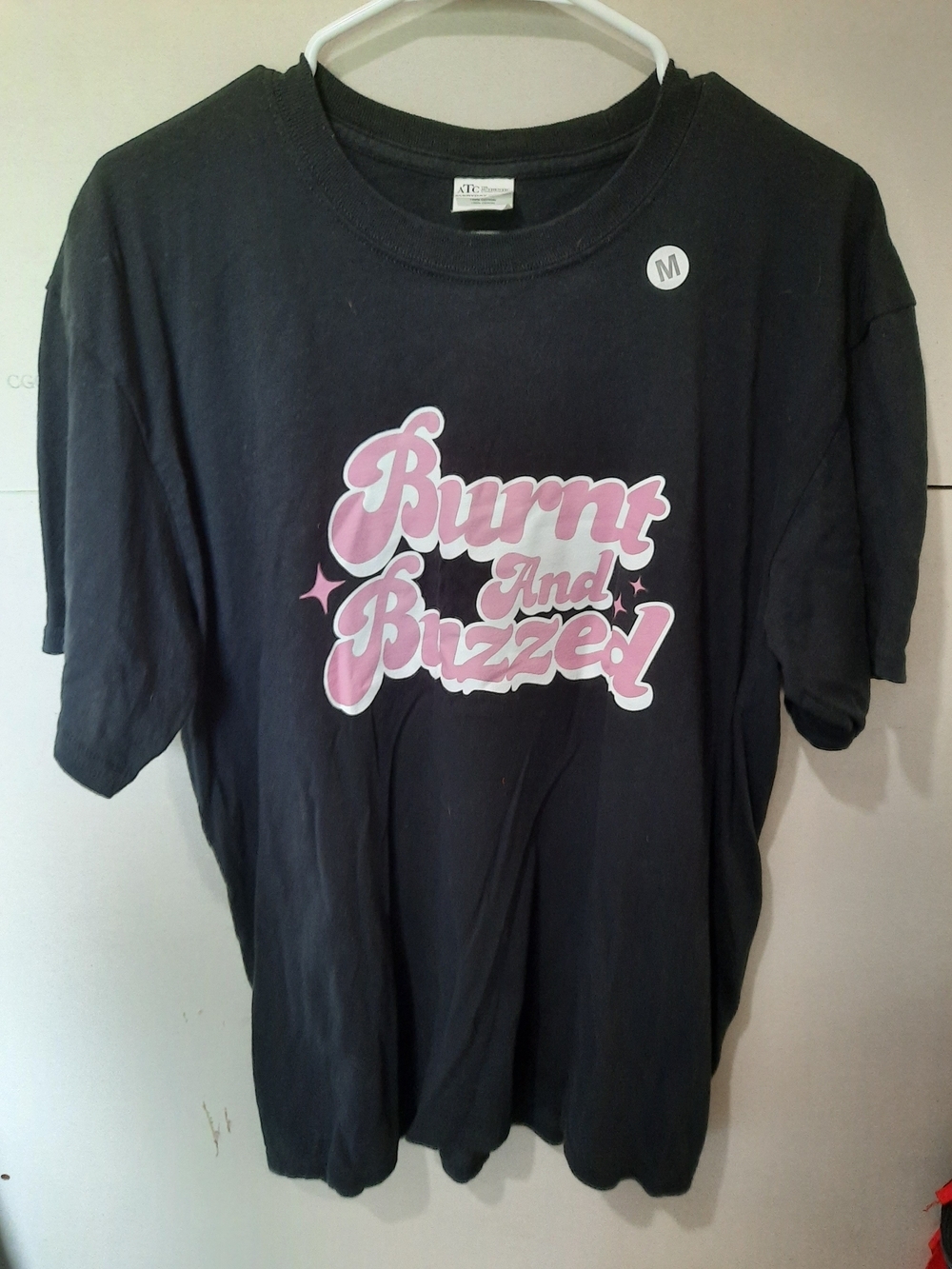 Burnt And Buzzed Short Sleeve Graphic Tee - Black with Pink Print - Picture 2 of 3